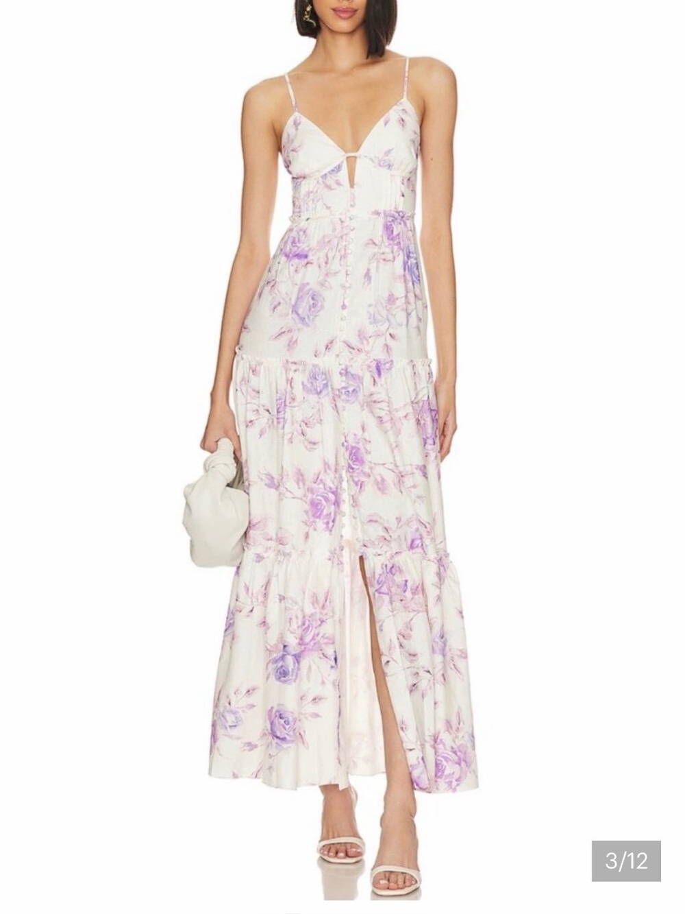 LoveShackFancy White Maxi Dress with Lavender Floral Print